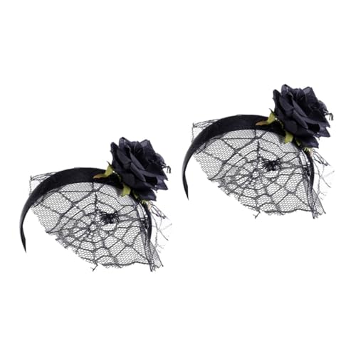 CALLARON 2 Stück Halloween Stirnband Schwarze Rosen Spinnennetz Haarreif Elastisch Tier Kopfband für Kostümspiel Party Dekoration Cosplay Zubehör von CALLARON