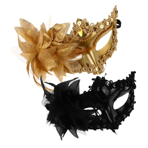 CALLARON 2 Stück Karneval Cosplay Maske Halbmaske mit Blumen für Kostümparty und Festliche Anlässe Langlebiges Plastik Schwarz und Gold von CALLARON