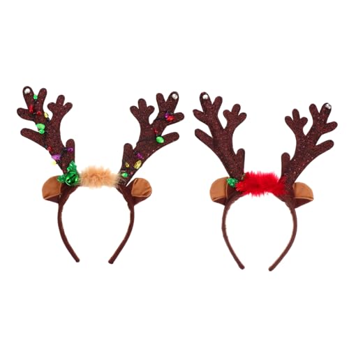 CALLARON 2 Stück Leuchtender Rentier Haarreif mit Glocken Weihnachts Haarschmuck für Erwachsene Festlicher Kopfschmuck für Party Cosplay und Weihnachtsfeier Braun Licht von CALLARON
