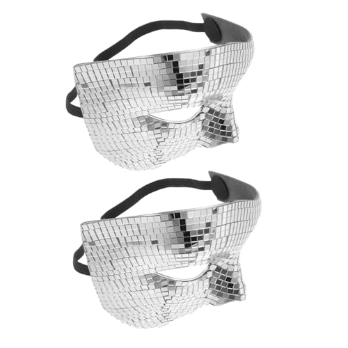 CALLARON 2 Stück Silberne Glitzer Halbgesichts-masken mit Spiegelnder Discokugel-optik Reflektierende Masquerade Gesichtsmaske für Halloween Karneval Party Musik-events Leichter Komfort von CALLARON