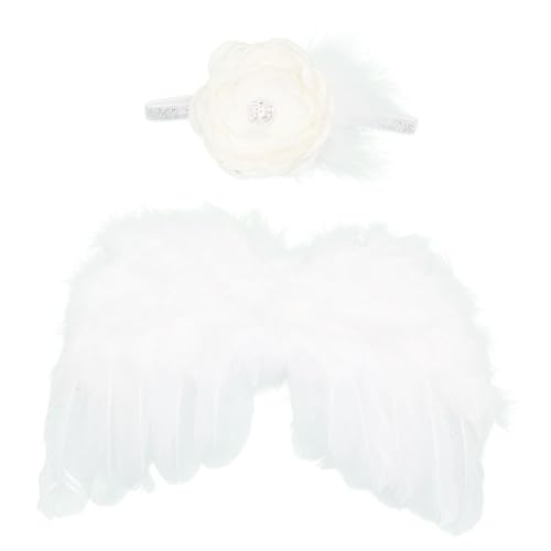 CALLARON 2 Stück Teiliges Babyfotografie Kostümset mit Flügeln und Blumen für Neugeborene für Fotoshootings Outfits Ersten Geburtstag und Meilensteinfotografie von CALLARON