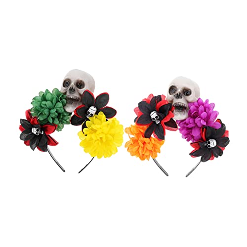 CALLARON 2 Stück Teiliges Day Of The Dead Flower Headband mit und Rosen Halloween Haarschmuck für Frauen Mexikanisches Blumenkopfschmuck Leicht Bequem Party und Fotografieaccessoire von CALLARON