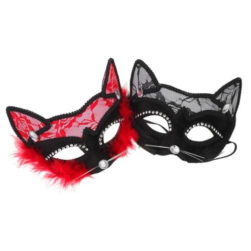 CALLARON 2 Stück Teiliges Spitzen-katzenmaske für Damen Verstellbare Halloween Cosplay Maske Elegante Venezianische Maskerade Accessoires Handgefertigt für Kostüm Themenpartys von CALLARON