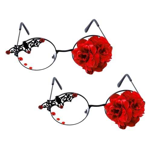 CALLARON 2 Stück Teiliges Vintage Steampunk Brillenset für Damen Leicht Robust und Komfortabel Gothic Lolita Retro Sonnenbrille mit Rosenmotiv für Kostümpartys Cosplay und Vintage Looks von CALLARON