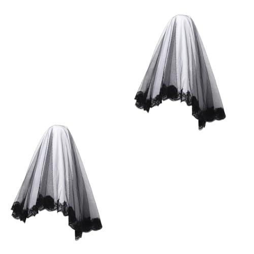CALLARON 2 Stück Vintage Halloween Ghost Wedding Schleier Schwarz Tüll Brautschleier Gothic Cosplay Halloween Party Kostüm Zubehör Leicht und Langlebig von CALLARON