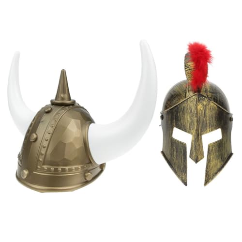 CALLARON 2 Stück Wikinger-Helm Mittelalterliche Wikinger-Hörner Kunststoff-Hut Helm Unisex Halloween-Party Kostüm-Zubehör von CALLARON