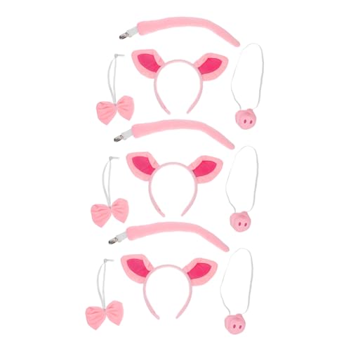 CALLARON 3 Satz Niedliches Schwein Kostüm Set mit Rosa Plüsch Ohren Nase und Schweif Inklusive Fliege für Halloween Karneval und Tier cosplay für Erwachsene von CALLARON