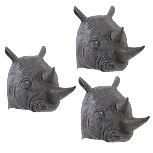 CALLARON 3 Stück Realistische Rhinozeros Tierkopf Kopfbedeckung Halloween Langlebig Leicht für Cosplay Party Foto Requisiten und Lustige Verkleidung von CALLARON