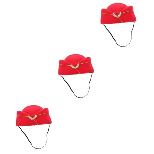 CALLARON 3 Stück Stewardess Hut Roter Uniformmütze Eleganter Damen Hut Für Cosplay Party Halloween Tanzveranstaltung CALLARON 3 Stück Stewardess Hut Roter Uniformmütze Eleganter Damen Hut Für Cosplay Party Halloween Tanzveranstaltung von CALLARON