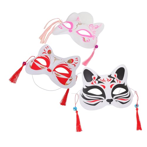 CALLARON 3 Stück Teiliges Japanische Fuchs Halbgesichtsmaske Handbemalt Leicht für Cosplay Party Halloween und Maskenball Erwachsene von CALLARON