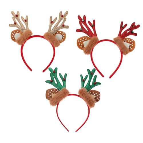 CALLARON 3 Stück Weihnachtliches Rentiergeweih stirnband Leichten Realistischen Kleinen Geweihen und Ohren in Rot Grün Gold Wiederverwendbares Party accessoire für Erwachsene Weihnachten von CALLARON