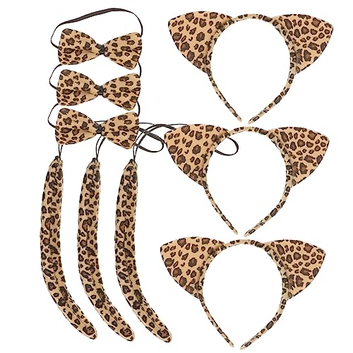 CALLARON 3Sätze Katzenohren Haarband Set Teiliges Kostümset Mit Fliege Für Cosplay Halloween Und Karneval Unisex Design Gelbem Leopardenmuster von CALLARON