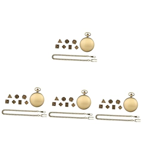 CALLARON 4 Sätze Metal Würfel mit Vintage Taschenuhr Design Robustes Polyeder Spielwürfel Zubehör mit Kette für Brettspiele Partys und Langlebig und Vielseitig Einsetzbar von CALLARON