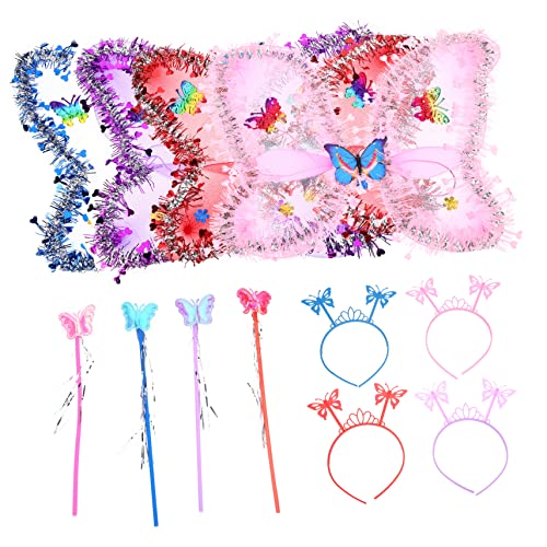 CALLARON 4 Sätze Schmetterlingskostüm für Mädchen Teiliges Set mit Flügeln Zauberstab und Haarreif für Karneval Cosplay und Prinzessinnenpartys Rot Blau und von CALLARON