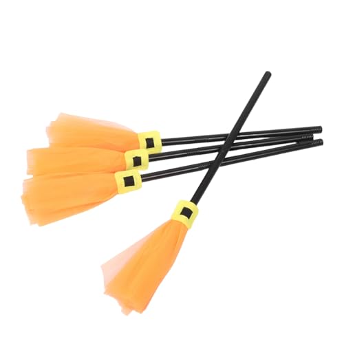 CALLARON 4 Stück Halloween Hexenbesen aus Leichtem Mesh-Material Leuchtend Orange Robust und Dekorativ für Kinderkostüme Zauberer-Cosplay und Gruselige Halloween-Partys Vielseitig von CALLARON