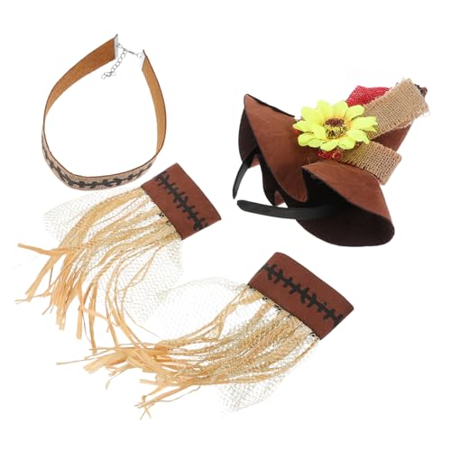 CALLARON 4 Stück Halloween Karneval Stroh Hut Teilig Erwachsene Cosplay Zubehör Armband Halskette Dekoration für Mottoparty und Kostüm von CALLARON