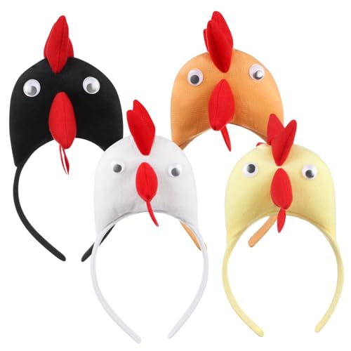 CALLARON 4 Stück Teiliges Hühnerkopf stirnband für Erwachsene Lustiger Tier haarschmuck Leichte und Langlebige Kopfbedeckung für Karneval Fasching Ostern Bunte Auswahl Zufällige Farbe von CALLARON