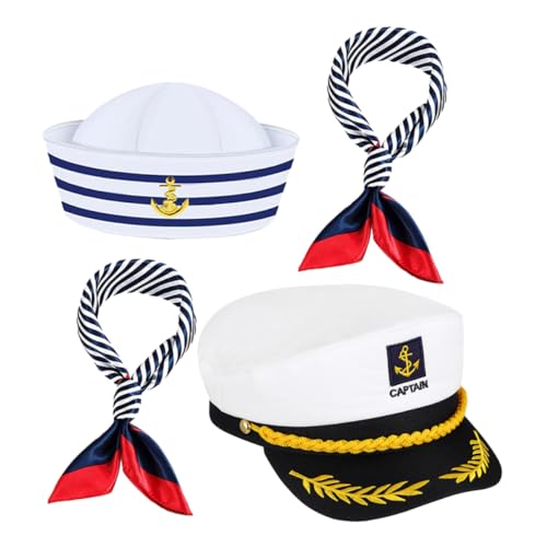CALLARON 4 Stück Teiliges Yacht Kostümset mit Seglerhüten und Seidenschals Nautisches Partyzubehör für Damen und Herren für Halloween Mottofeste und Bühnenauftritte von CALLARON
