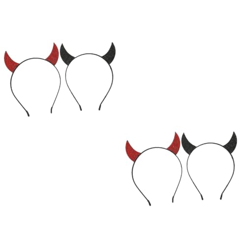 CALLARON 4 Stück Teufelshörner Haarreif Teilig mit Strass Langlebiges Stoffmaterial Modischer Kopfschmuck für Halloween Cosplay Party Geeignet für Damen und Herren von CALLARON