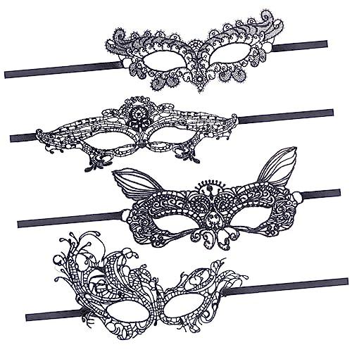 CALLARON 4Stücke Halbe Gesichtsabdeckungen für Halloween Karneval Kostümparty Spitzenmasken Mysteriöses Design für Damen für Festlichkeiten von CALLARON