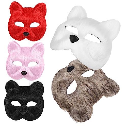 CALLARON 5 Stück Teiliges Plüsch Fuchsgesichtsmaske Verstellbar mit Elastischem Band Weiche Tier Masquerade Masken für Halloween Karneval Partys und Kostüm Dekoration Weiß Rot Schwarz Rosa von CALLARON