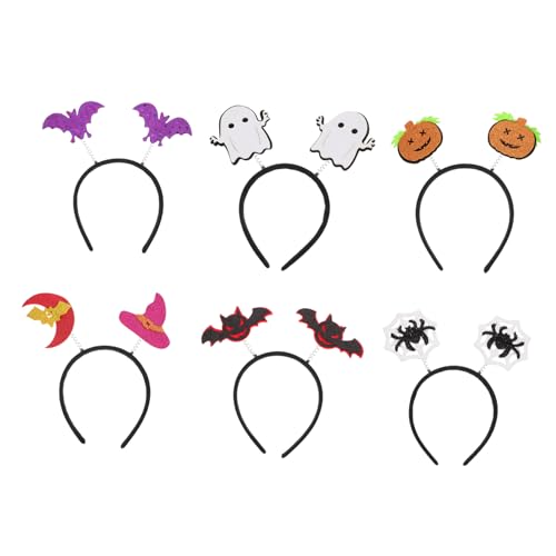 CALLARON 6 Stück Teiliges Halloween Haarreif mit Kürbis Geist Spinne Fledermaus und Mond Leichtes Party Haarschmuck Cosplay Stirnband für Hexenkostüm und Karneval von CALLARON