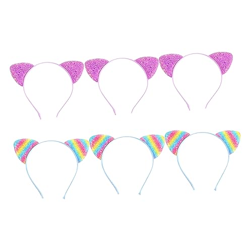 CALLARON 6Stücke Glitzer Katzenohren Haarreif für Damen und Pailletten Kopfband für Partys und Halloween Bezaubernde Haaraccessoires Rainbow Design von CALLARON