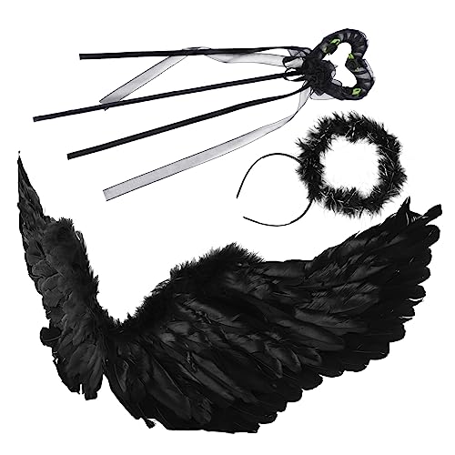 CALLARON Devil Wing Kostüm Halloween Cosplay Schwarz Federflügel Mittelgröße Party Roleplay Kleidung für Fasching Bühnenauftritt von CALLARON