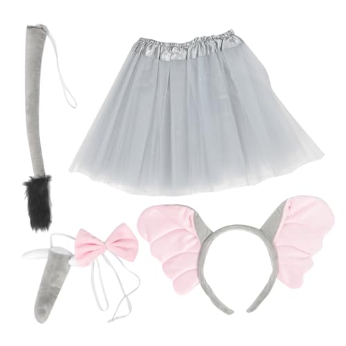 CALLARON Elefantenkostüm Zubehör Set Teilig mit Elefantenohren Stirnband Nase und Schleife Grauem Tüllrock für Geburtstag Cosplay Maskenball und Festtagsfeiern von CALLARON