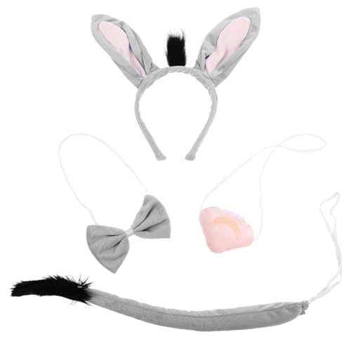 Esel-Kostüm-Zubehör-Set – Eselsohren Stirnband Nase Und Fliege Tier-Anzieh-Requisiten Halloween-Cosplay-Set – Grau von CALLARON