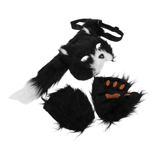 CALLARON Flauschiges Katzenkostüm-set für Maske Plüsch-pfotenhandschuhen und Fuchsschwanz Halloween Cosplay Party Zubehör für Mädchen und Frauen von CALLARON
