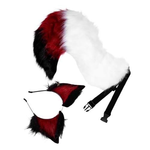 CALLARON Fuchs-ohren Haarreif und Plüsch Cosplay Zubehör für Halloween Kostüm Party Tier-accessoire Rot-schwarz Passend für Erwachsene und Cosplay Events von CALLARON