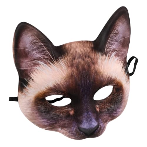 CALLARON Halbgesichts Katzenmaske EVA Stoff Lustige Cosplay Tiermaske für Halloween Fasching Karneval Unisex Kostüm Masquerade Siamkatze Braun von CALLARON