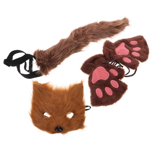 CALLARON Halloween Fox Mask Set mit Halboffenen Plüschhandschuhen und Robustes Leichtes Material für Cosplay Mottoparty Damen Tierkostüm Zubehör von CALLARON