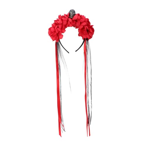 CALLARON Halloween Haarreif Damen Stoffblume Rot Leichtgewichtig Komfortabel Party Haarschmuck für Kostüm Fest von CALLARON