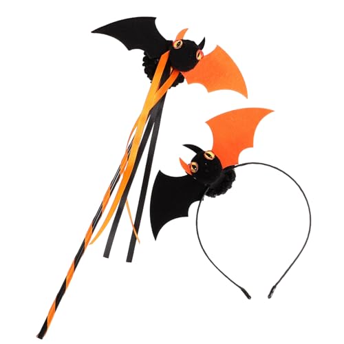 CALLARON Halloween Haarreif für Mädchen und Frauen Teiliges Cosplay Stirnband mit Orangefarbenen Fledermaus Ohren und Zauberstab Leichtes Party Accessoire für Kostümfeiern und von CALLARON