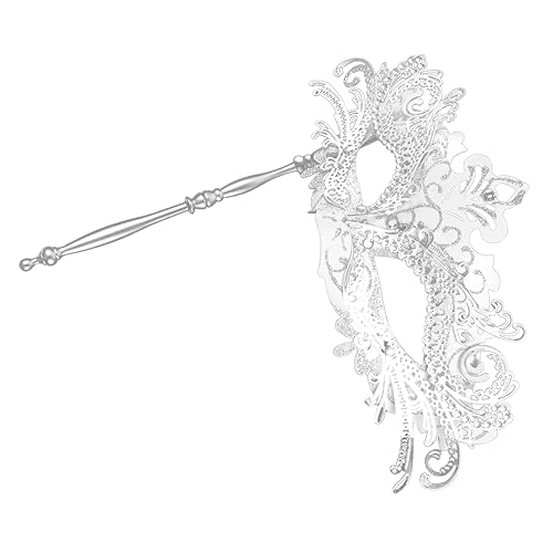 CALLARON Handheld Maske Metall mit Strass für Erwachsene und Silberne Half Face Maskerade für Karneval Mottoparty und Cosplay Events Abnehmbar und Tragbar von CALLARON