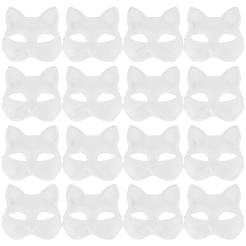 CALLARON Katzenmaske 20 Stück Leere Maskerade-Masken Therian-Maske Halloween-Kostüm Cosplay Unbemalte Maske Karnevalsmasken Venezianische Masken Unbemalte Zellstoffmasken von CALLARON