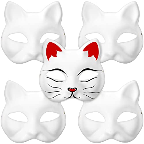 CALLARON Katzenmaske 5 Stück Weiße Katzen-Maskerade-Maske Für Frauen Abschlussball Verkleidung Leere Maskerade-Maske Zeichnung Halloween Diy Kleidung Papier Männer Und Frauen von CALLARON