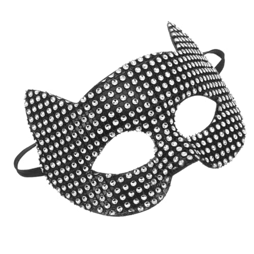 CALLARON Katzenmaske Für Frauen Geheimnisvolle Cosplay Requisiten Für Halloween Schwarze Maske Mit Strassbesetzten Akzenten Perfektes Zubehör Für Maskerade Faschingsfeiern von CALLARON