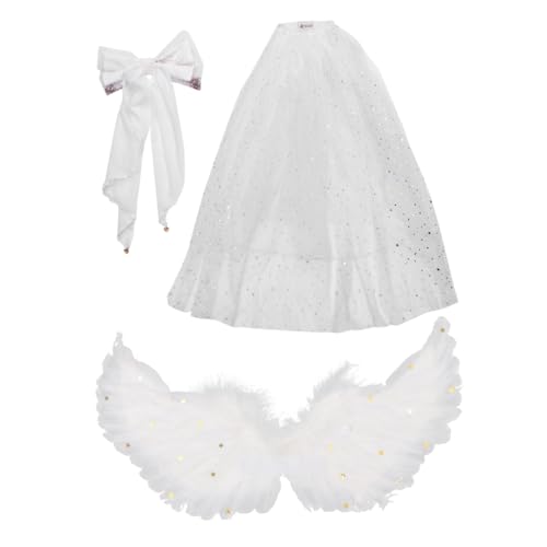 CALLARON Kostüm mit Flügeln und Schleife Mädchen Performance Outfit für Halloween Mittel Weiß von CALLARON