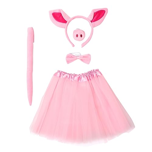 CALLARON Kostümset für Mädchen Tier Cosplay mit Schweineohren Nase Fliege und Tutu Rock für Karneval Halloween und Kindergeburtstage von CALLARON