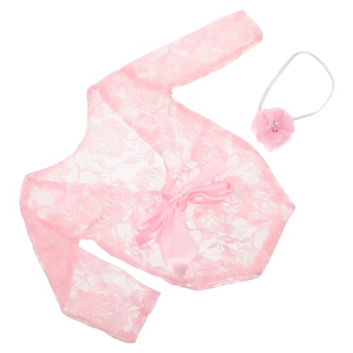CALLARON Neugeborenen Spitze Romper mit Schleife und Stirnband Zweiteiliges Mädchen Outfit für Fotoshooting Vielseitig für Studio und Zuhause Eleganter Look für Neugeborene von CALLARON