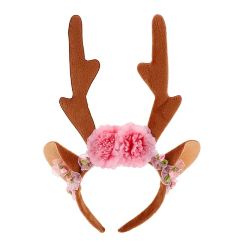 CALLARON Niedriges Gewicht Hirschgeweih Haarreif mit Blume und Ohren Bequemes Tragbares Party-accessoire für Frauen Festliches Hirschgeweih Stirnband für Weihnachten und Halloween von CALLARON