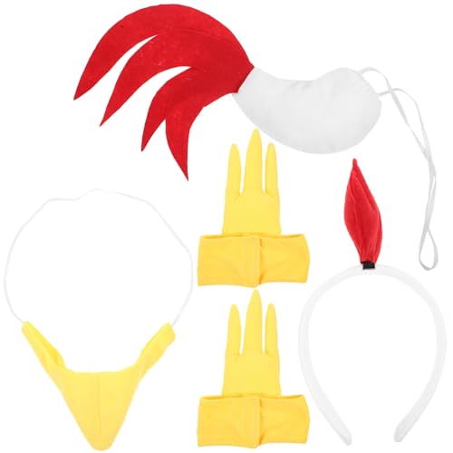 CALLARON Ostern-Küken-Kostüm-Sets 5-Teilig Hühnerstirnband Kükenschwanz Krallenhandschuhe Kükennase Hahnenkamm-Stirnband Nutztierkostüme Für Ostern Küken-Verkleidungszubehör von CALLARON