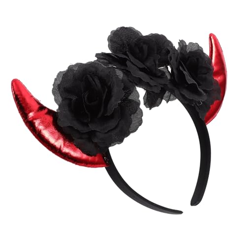 CALLARON Rotes Rosen Horn Stirnband Halloween Kopfschmuck Teufelshörner Cosplay Haarreif Leicht und Bequem für Karneval und Party von CALLARON