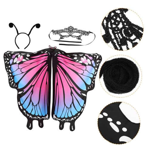 CALLARON Schmetterlingsflügel Kostüm Umhang mit Stirnband und Augenmaske Leichter Fasching Umhang für Damen Bunte Butterfly Cape für Belly Dance Karneval und Halloween Party von CALLARON