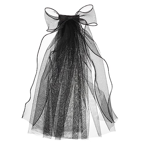 CALLARON Schwarzer Brautschleier Mit Bogen Und Perlen Doppellagiger Haarschmuck Für Hochzeiten Cosplay Und Partys Eleganter Kopfschmuck Für Besondere Anlässe von CALLARON