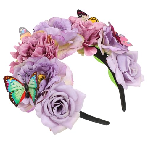 CALLARON Stirnband aus künstlichen Blumen Haarzubehör Schmetterlingskrone Schmetterlingsstirnband Cosplay-Stirnband Schmetterlings-Accessoires für Frauen Stoff von CALLARON