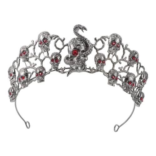 CALLARON Vintage Goth Skull Krone mit Roten Strasssteinen Leichter Retro-barock-haarschmuck aus Legierung für Frauen Halloween Party und Cosplay Dekorative Totenkopf Tiara von CALLARON